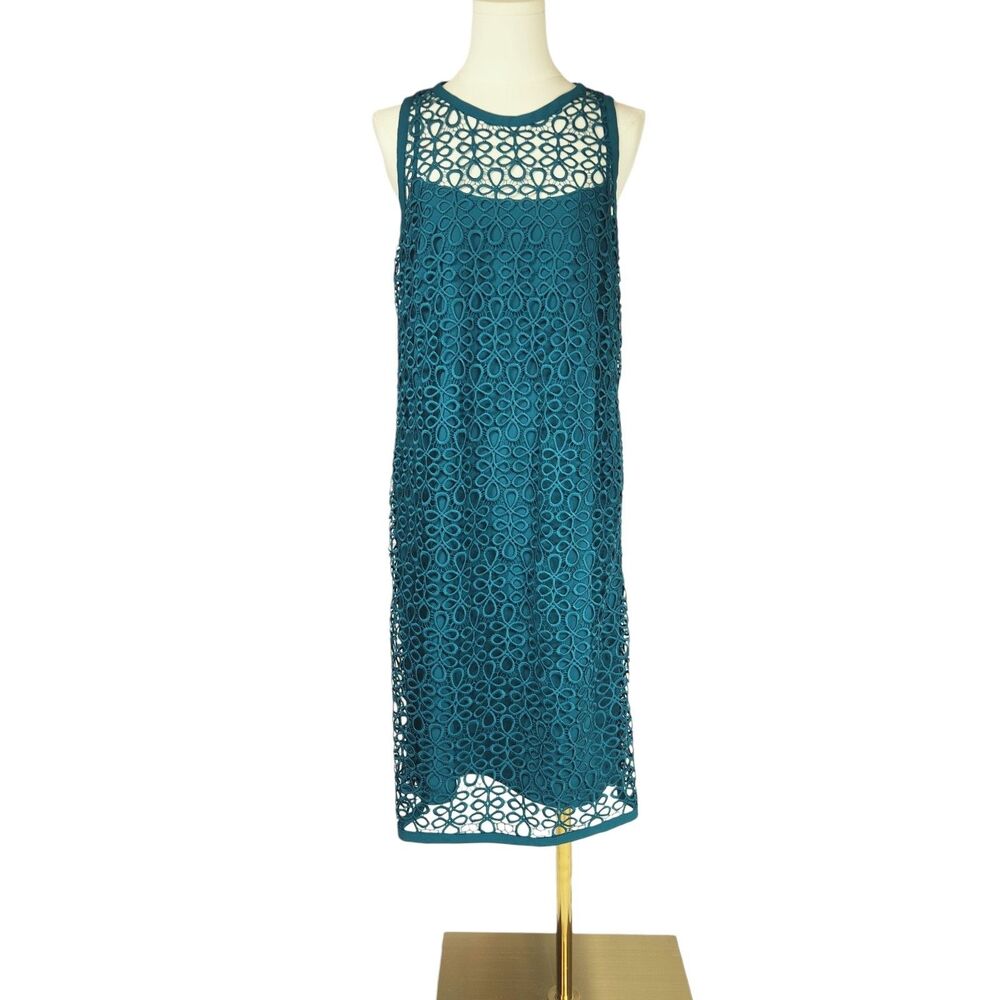 LOFT Teal Green Floral Geometric Eyelet Lace Shift Dress Women's 4T Whimsigoth